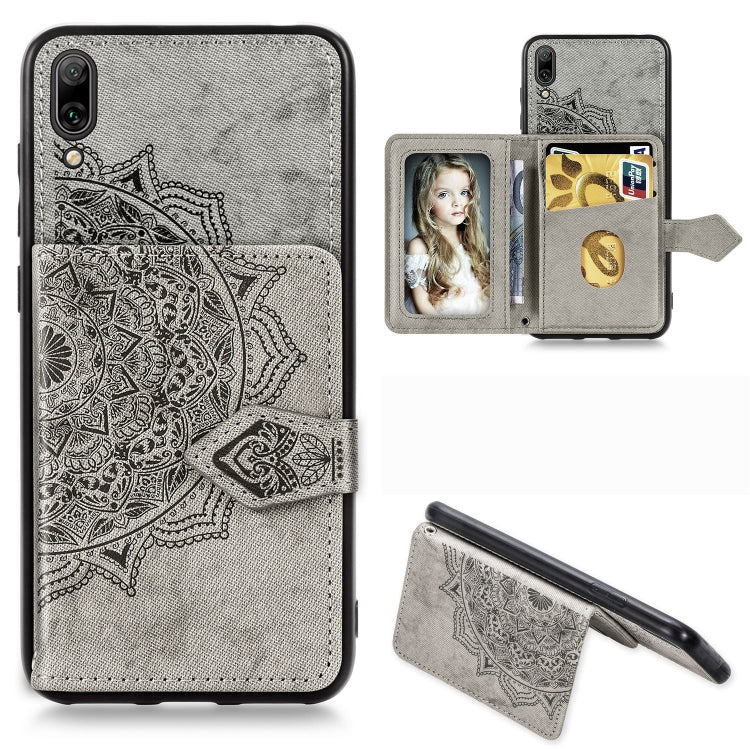 For Huawei Enjoy 9 Mandala Embossed Magnetic Cloth PU + TPU + PC Case with Holder & Card Slots & Wallet & Photo Frame & Strap
