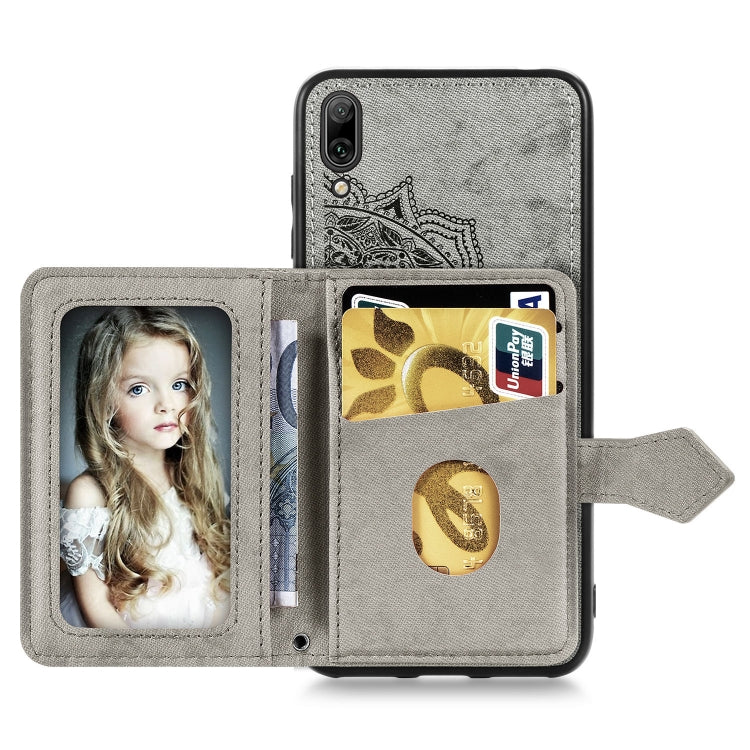 For Huawei Enjoy 9 Mandala Embossed Magnetic Cloth PU + TPU + PC Case with Holder & Card Slots & Wallet & Photo Frame & Strap