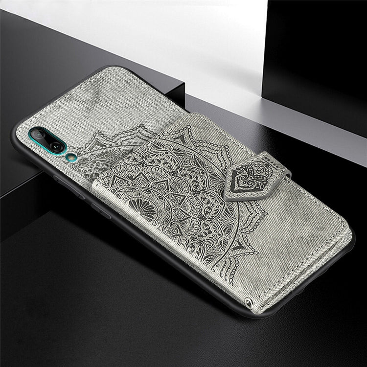 For Huawei Enjoy 9 Mandala Embossed Magnetic Cloth PU + TPU + PC Case with Holder & Card Slots & Wallet & Photo Frame & Strap