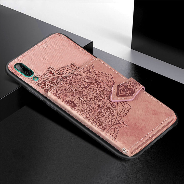 For Huawei Enjoy 9 Mandala Embossed Magnetic Cloth PU + TPU + PC Case with Holder & Card Slots & Wallet & Photo Frame & Strap