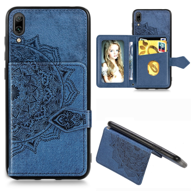 For Huawei Enjoy 9 Mandala Embossed Magnetic Cloth PU + TPU + PC Case with Holder & Card Slots & Wallet & Photo Frame & Strap