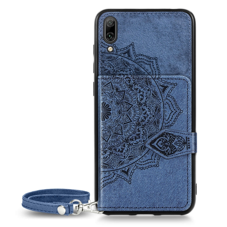 For Huawei Enjoy 9 Mandala Embossed Magnetic Cloth PU + TPU + PC Case with Holder & Card Slots & Wallet & Photo Frame & Strap