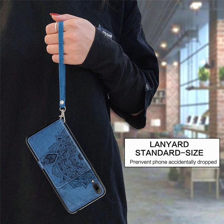 For Huawei Enjoy 9 Mandala Embossed Magnetic Cloth PU + TPU + PC Case with Holder & Card Slots & Wallet & Photo Frame & Strap