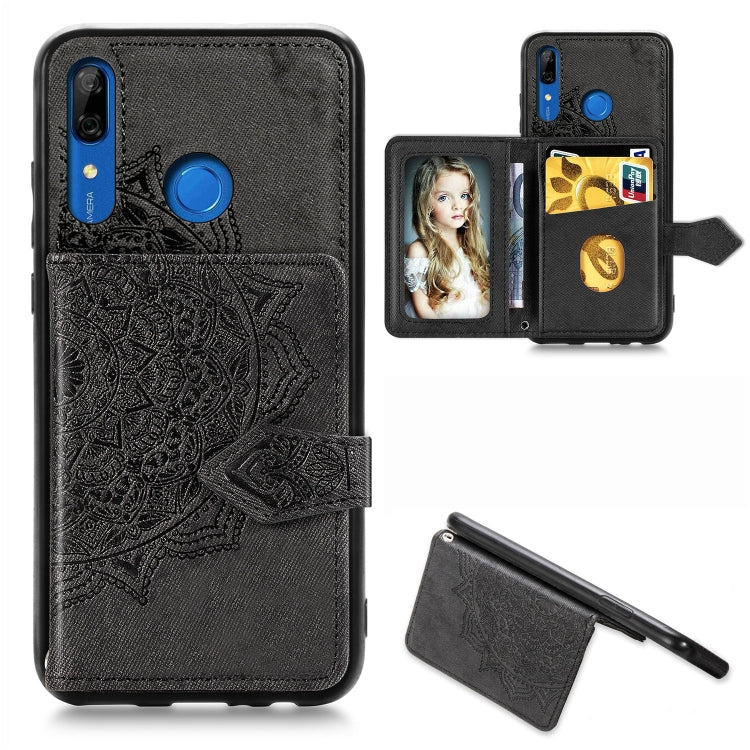 For Huawei P Smart Z Mandala Embossed Magnetic Cloth PU + TPU + PC Case with Holder & Card Slots & Wallet & Photo Frame & Strap
