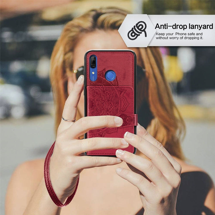 For Huawei P Smart Z Mandala Embossed Magnetic Cloth PU + TPU + PC Case with Holder & Card Slots & Wallet & Photo Frame & Strap