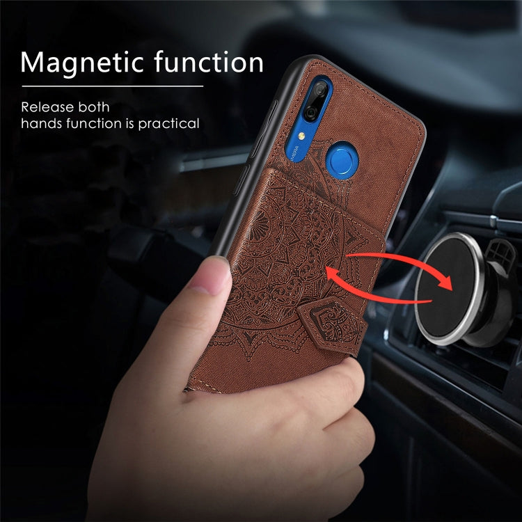 For Huawei P Smart Z Mandala Embossed Magnetic Cloth PU + TPU + PC Case with Holder & Card Slots & Wallet & Photo Frame & Strap