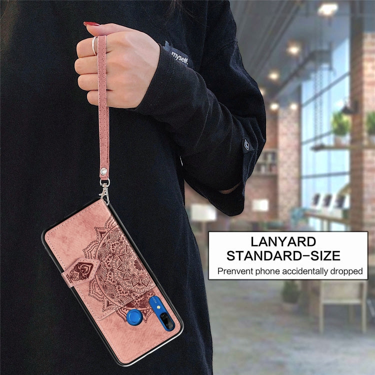 For Huawei P Smart Z Mandala Embossed Magnetic Cloth PU + TPU + PC Case with Holder & Card Slots & Wallet & Photo Frame & Strap