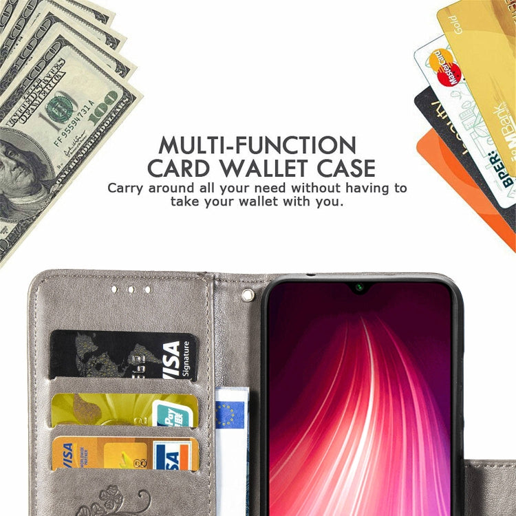 For Xiaomi Redmi Note 8T Lucky Clover Pressed Flowers Pattern Leather Case with Holder & Card Slots & Wallet & Hand Strap