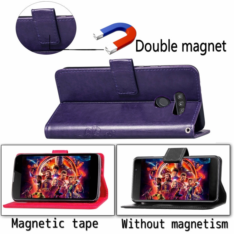 For LG K50S Four-leaf Clasp Embossed Buckle Mobile Phone Protection Leather Case with Lanyard & Card Slot & Wallet & Bracket Function