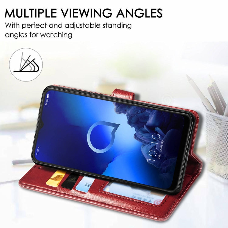 For Alcatel 3X 2019 Retro Solid Color Leather Buckle Mobile Phone Protection Leather Case with Photo Frame & Card Slot & Wallet & Bracket Function