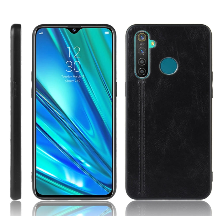 For Oppo Realme 5 Shockproof Sewing Cow Pattern Skin PC + PU + TPU Case