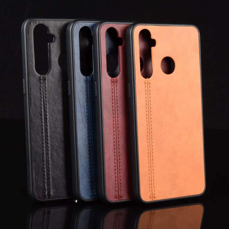 For Oppo Realme 5 Shockproof Sewing Cow Pattern Skin PC + PU + TPU Case