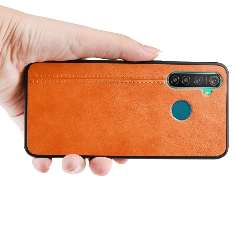 For Oppo Realme 5 Shockproof Sewing Cow Pattern Skin PC + PU + TPU Case