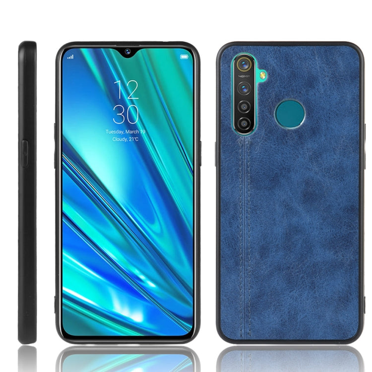 For Oppo Realme 5 Shockproof Sewing Cow Pattern Skin PC + PU + TPU Case