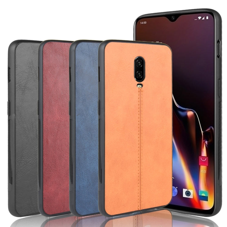 For OnePlus 6T Shockproof Sewing Cow Pattern Skin PC + PU + TPU Case