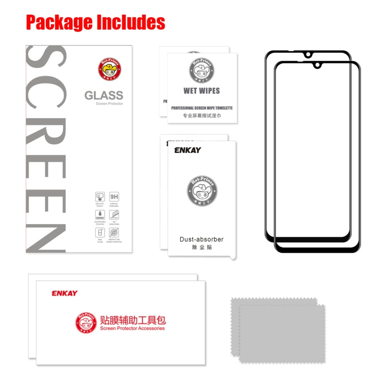 For Huawei Honor 20 Lite 2 PCS ENKAY Hat-prince 0.2mm 9H 3D Full Screen Soft Carbon Fiber Edges Tempered Glass Film