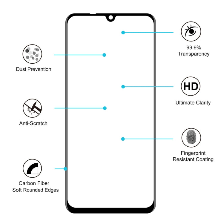 For Huawei Honor 20 Lite 5 PCS ENKAY Hat-Prince 0.2mm 9H 3D Full Screen Soft Carbon Fiber Edges Tempered Glass Film