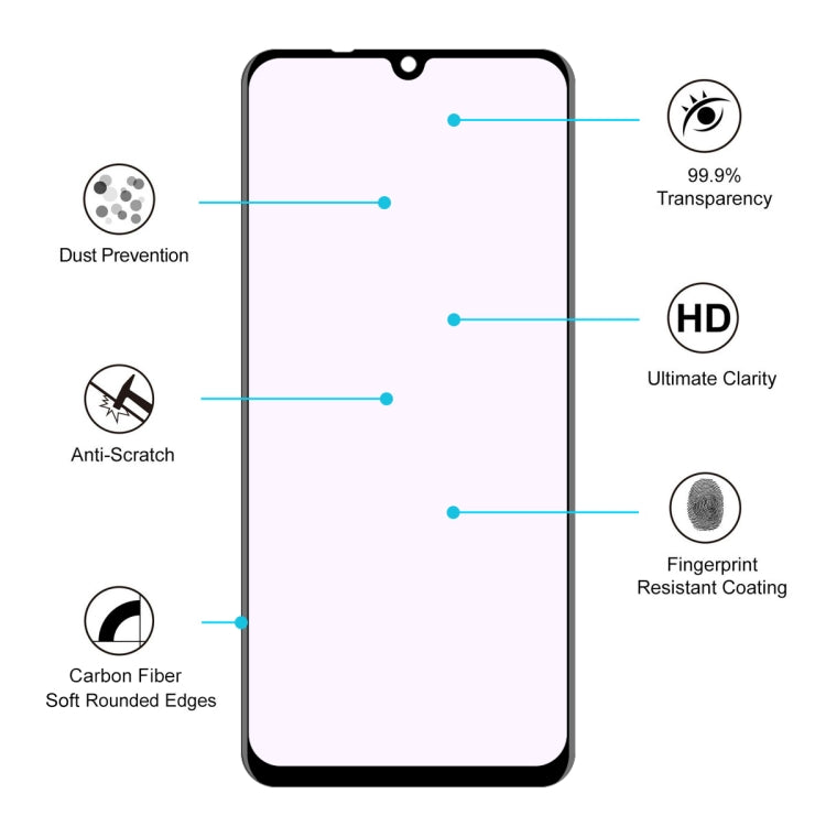 For Huawei Honor 20 Lite ENKAY Hat-Prince 0.2mm 9H 3D Full Screen Soft Carbon Fiber Edges Anti-Blue-Ray Tempered Glass Film