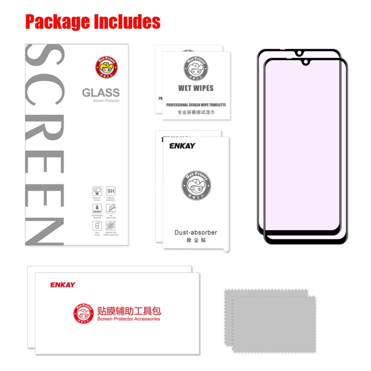 For Huawei Honor 20 Lite 2 PCS ENKAY Hat-Prince 0.2mm 9H 3D Full Screen Soft Carbon Fiber Edges Anti-Blue-Ray Tempered Glass Film