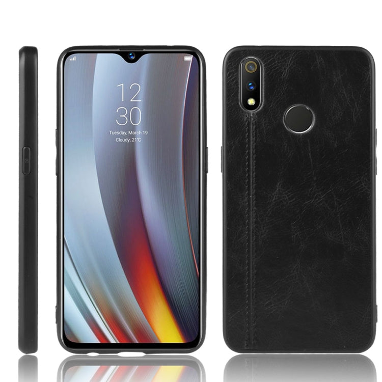 For Oppo Realme 3 Shockproof Sewing Cow Pattern Skin PC + PU + TPU Case