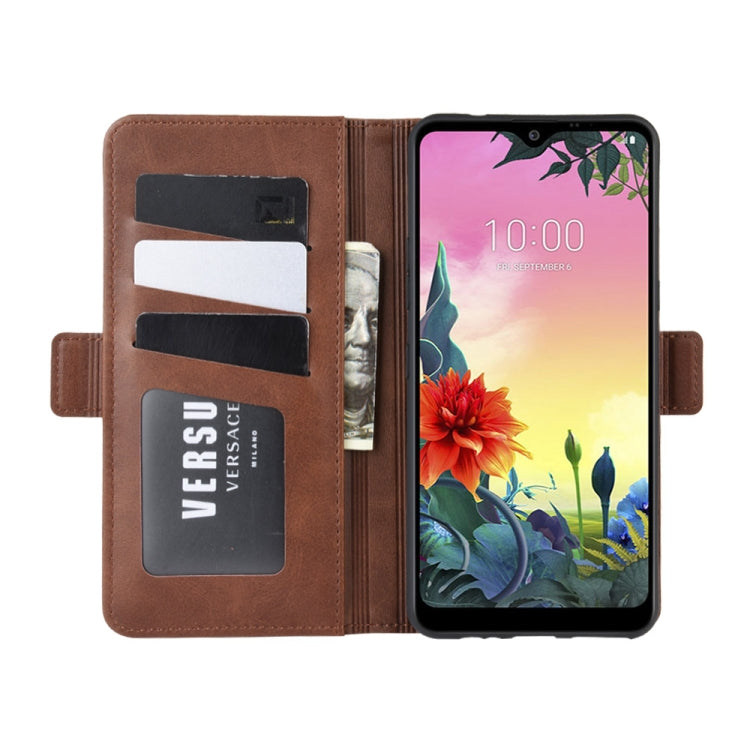 For LG K50S Double Buckle Crazy Horse Business Mobile Phone Holster with Card Wallet Bracket Function
