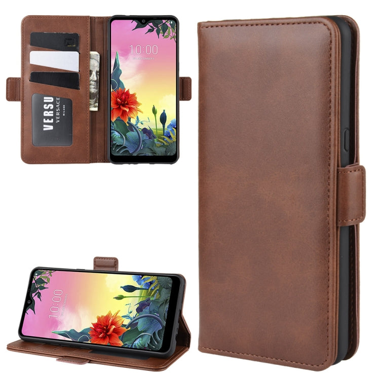 For LG K50S Double Buckle Crazy Horse Business Mobile Phone Holster with Card Wallet Bracket Function