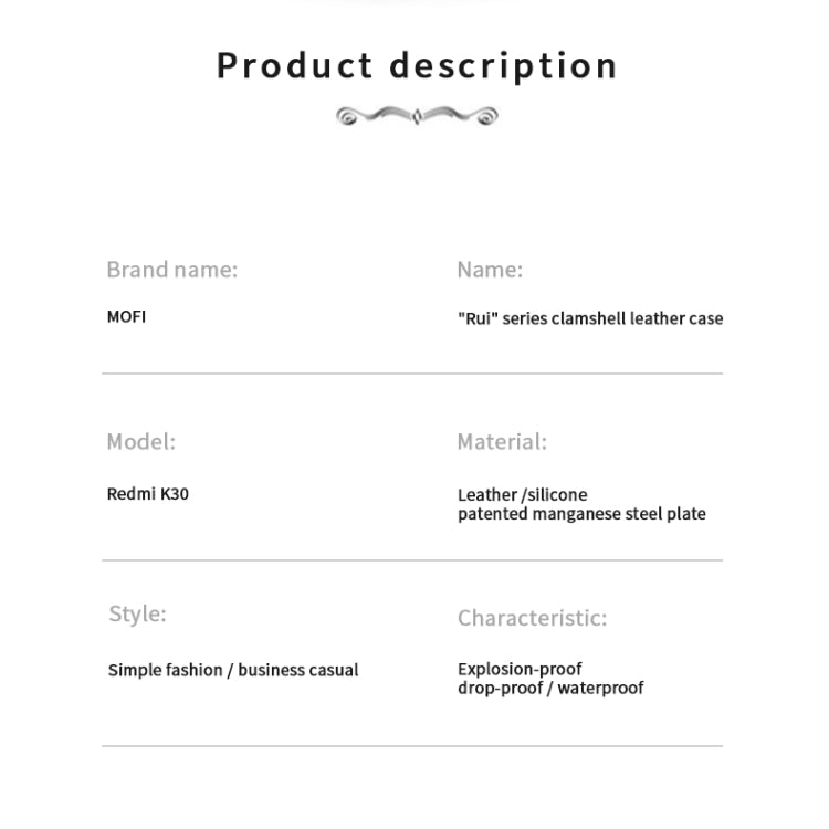 For Xiaomi RedMi K30 MOFI Rui Series Classical Leather Flip Leather Case With Bracket Embedded Steel Plate All-inclusive