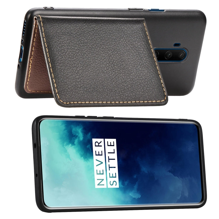 For OnePlus 7T Pro Leaf Buckle Litchi Texture Card Holder PU + TPU Case with Card Slot & Wallet & Holder & Photo Frame