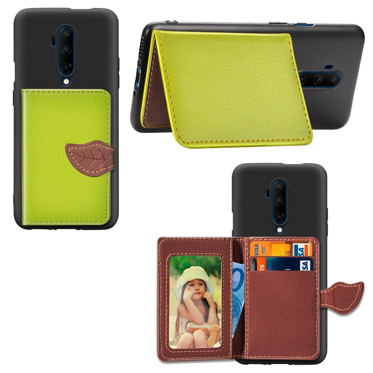 For OnePlus 7T Pro Leaf Buckle Litchi Texture Card Holder PU + TPU Case with Card Slot & Wallet & Holder & Photo Frame