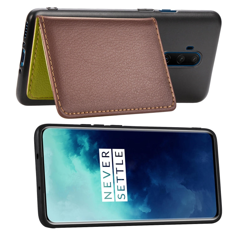 For OnePlus 7T Pro Leaf Buckle Litchi Texture Card Holder PU + TPU Case with Card Slot & Wallet & Holder & Photo Frame