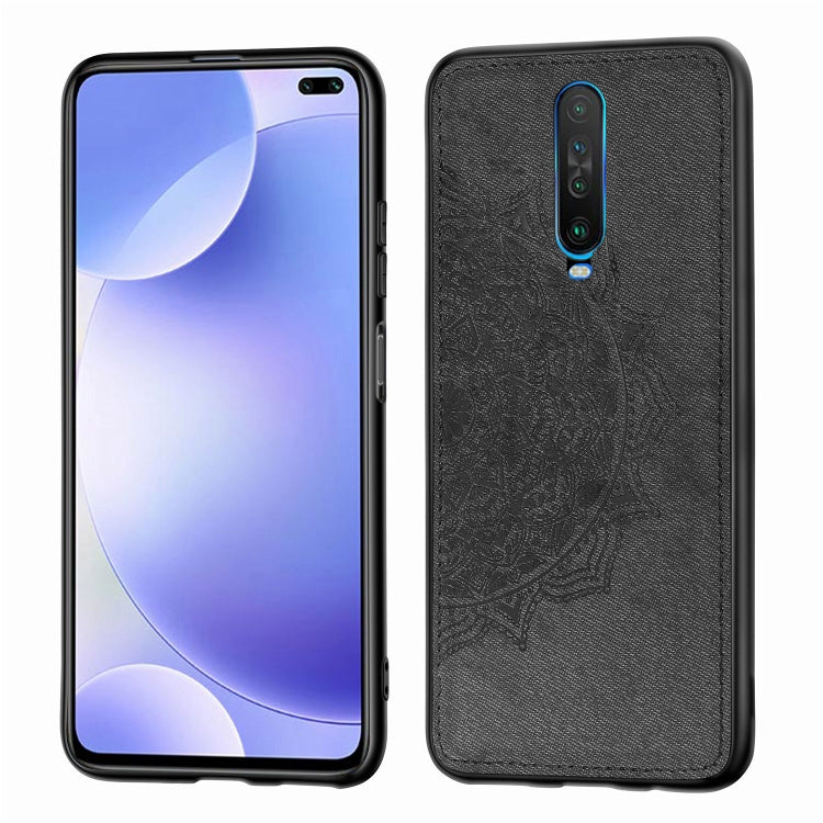 For Xiaomi Redmi K30 Mandala Embossed Cloth Cover PC + TPU Mobile Phone Case with Magnetic Function and Hand Strap