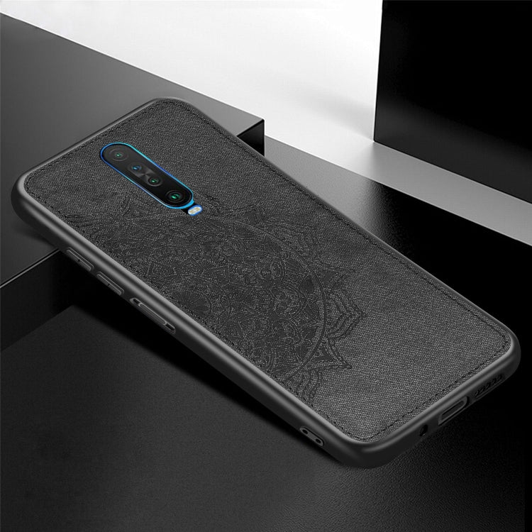 For Xiaomi Redmi K30 Mandala Embossed Cloth Cover PC + TPU Mobile Phone Case with Magnetic Function and Hand Strap
