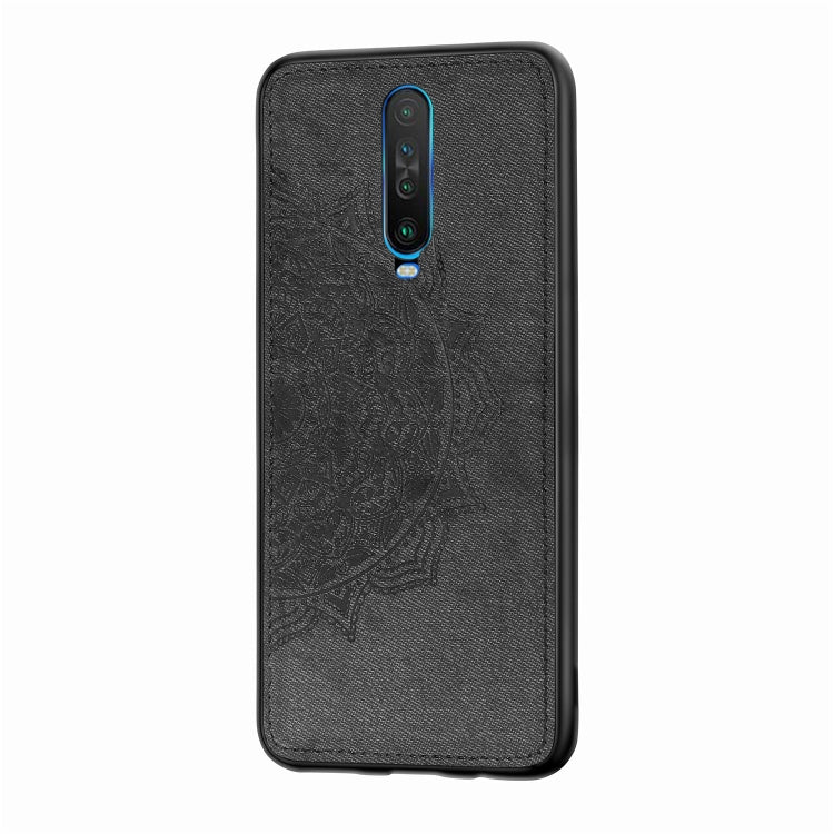 For Xiaomi Redmi K30 Mandala Embossed Cloth Cover PC + TPU Mobile Phone Case with Magnetic Function and Hand Strap