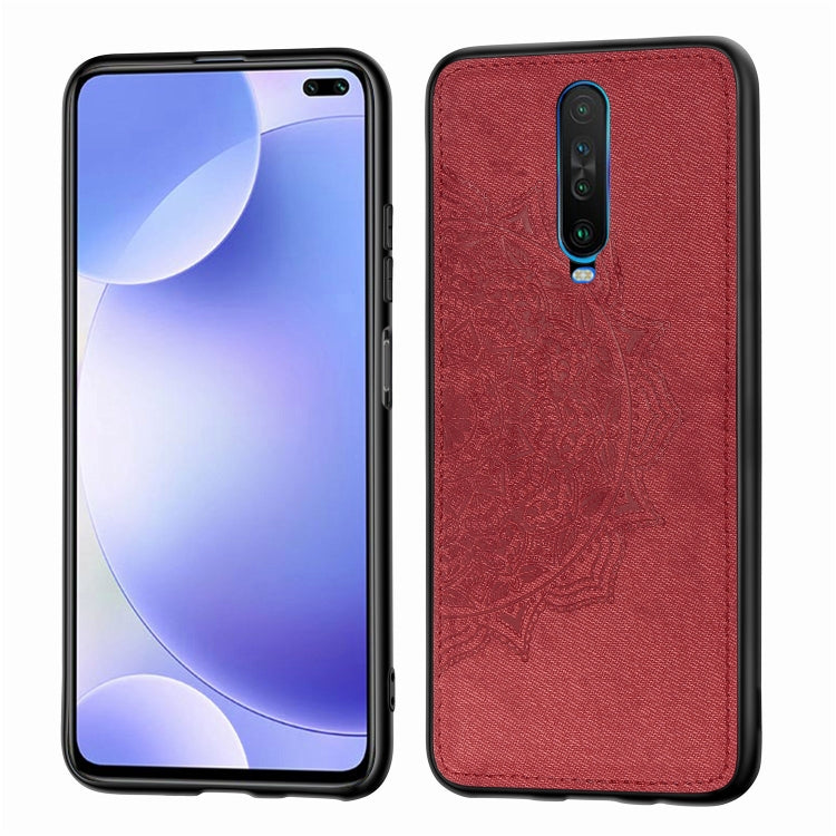 For Xiaomi Redmi K30 Mandala Embossed Cloth Cover PC + TPU Mobile Phone Case with Magnetic Function and Hand Strap
