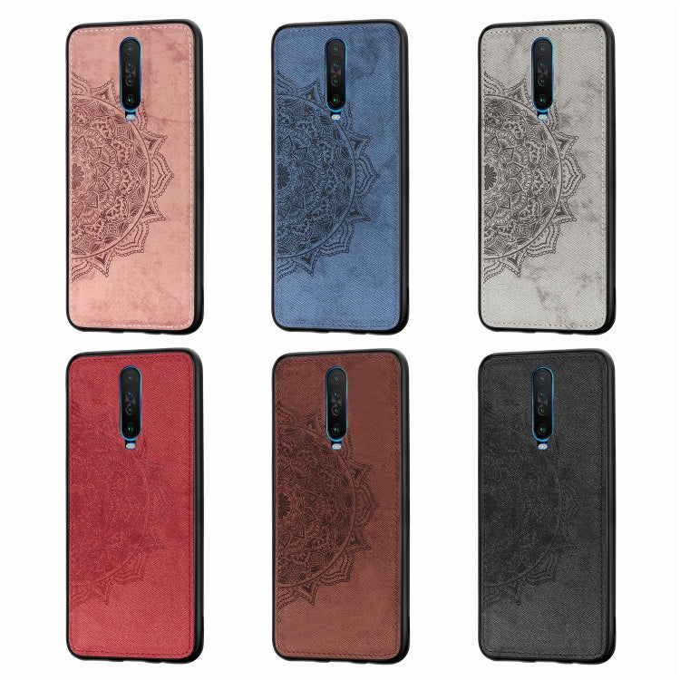 For Xiaomi Redmi K30 Mandala Embossed Cloth Cover PC + TPU Mobile Phone Case with Magnetic Function and Hand Strap