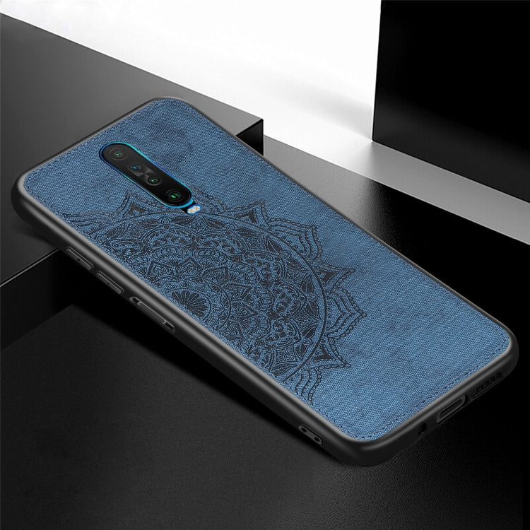 For Xiaomi Redmi K30 Mandala Embossed Cloth Cover PC + TPU Mobile Phone Case with Magnetic Function and Hand Strap