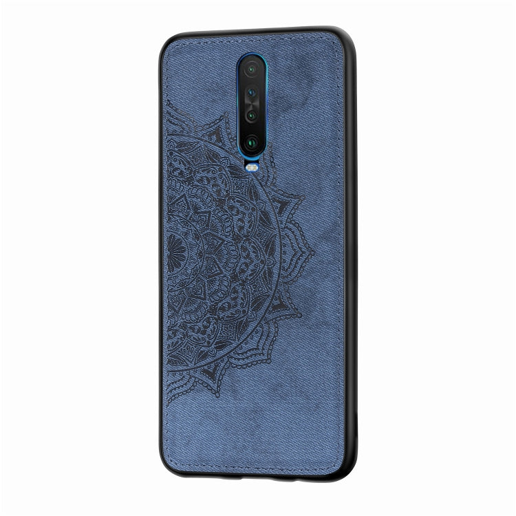For Xiaomi Redmi K30 Mandala Embossed Cloth Cover PC + TPU Mobile Phone Case with Magnetic Function and Hand Strap