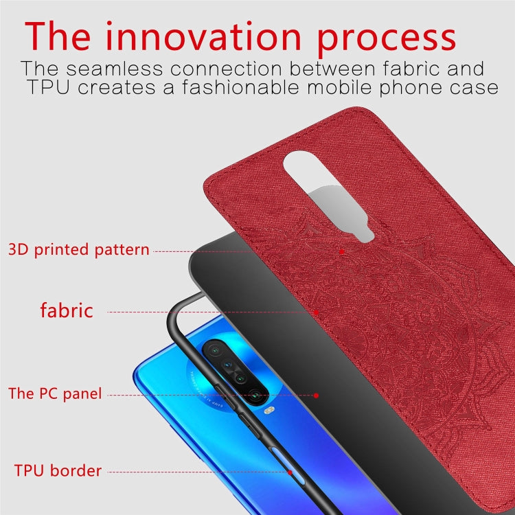 For Xiaomi Redmi K30 Mandala Embossed Cloth Cover PC + TPU Mobile Phone Case with Magnetic Function and Hand Strap