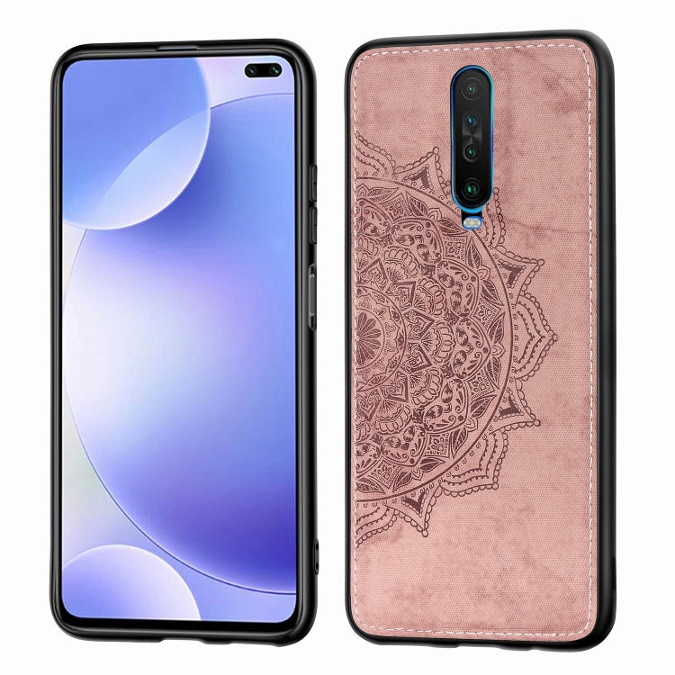 For Xiaomi Redmi K30 Mandala Embossed Cloth Cover PC + TPU Mobile Phone Case with Magnetic Function and Hand Strap