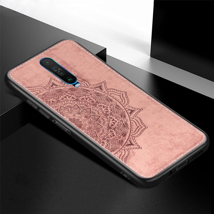 For Xiaomi Redmi K30 Mandala Embossed Cloth Cover PC + TPU Mobile Phone Case with Magnetic Function and Hand Strap