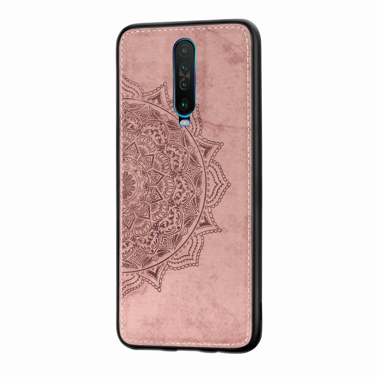 For Xiaomi Redmi K30 Mandala Embossed Cloth Cover PC + TPU Mobile Phone Case with Magnetic Function and Hand Strap