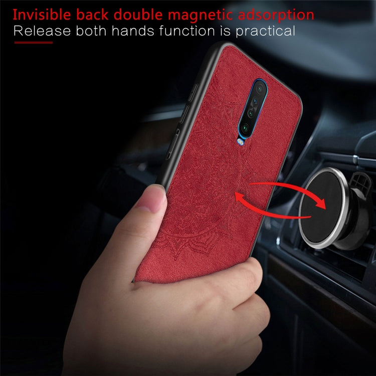 For Xiaomi Redmi K30 Mandala Embossed Cloth Cover PC + TPU Mobile Phone Case with Magnetic Function and Hand Strap