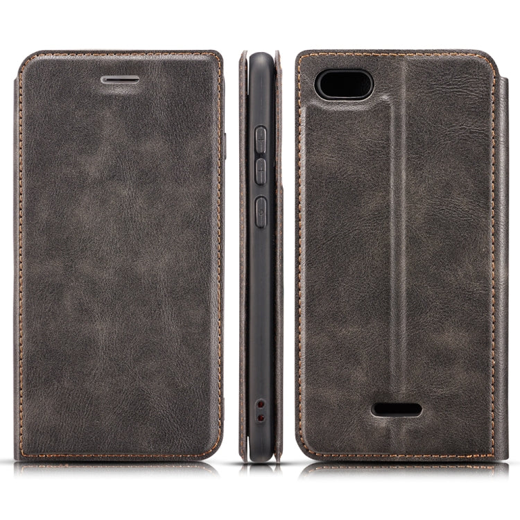 For Xiaomi Redmi 6A Retro Simple Ultra-thin Magnetic Leather Case with Holder & Card Slots & Lanyard