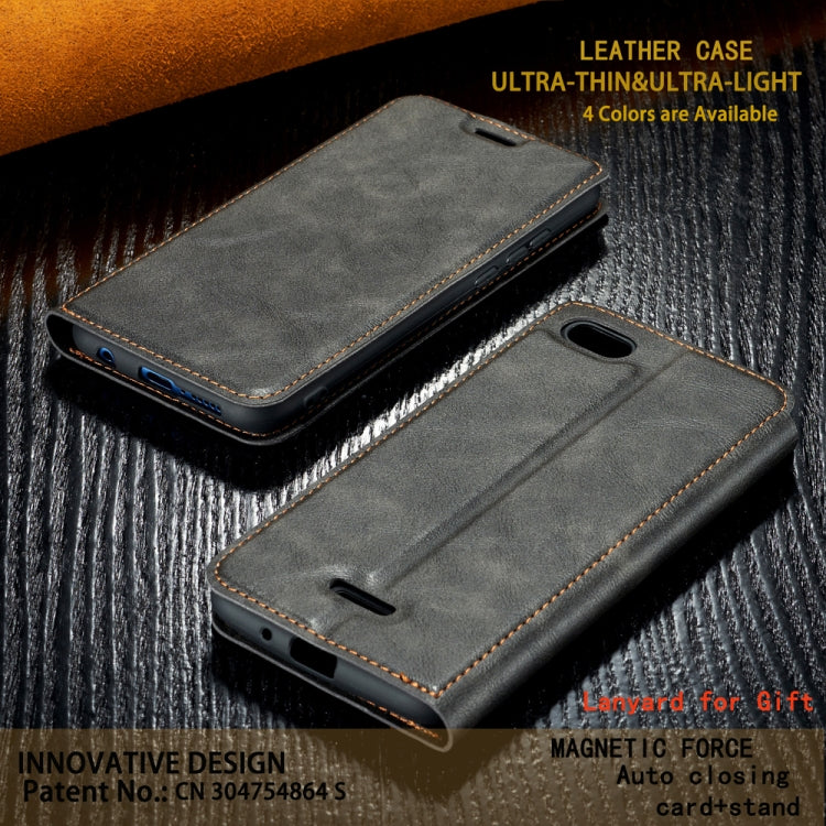 For Xiaomi Redmi 6A Retro Simple Ultra-thin Magnetic Leather Case with Holder & Card Slots & Lanyard