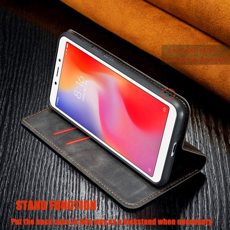 For Xiaomi Redmi 6A Retro Simple Ultra-thin Magnetic Leather Case with Holder & Card Slots & Lanyard