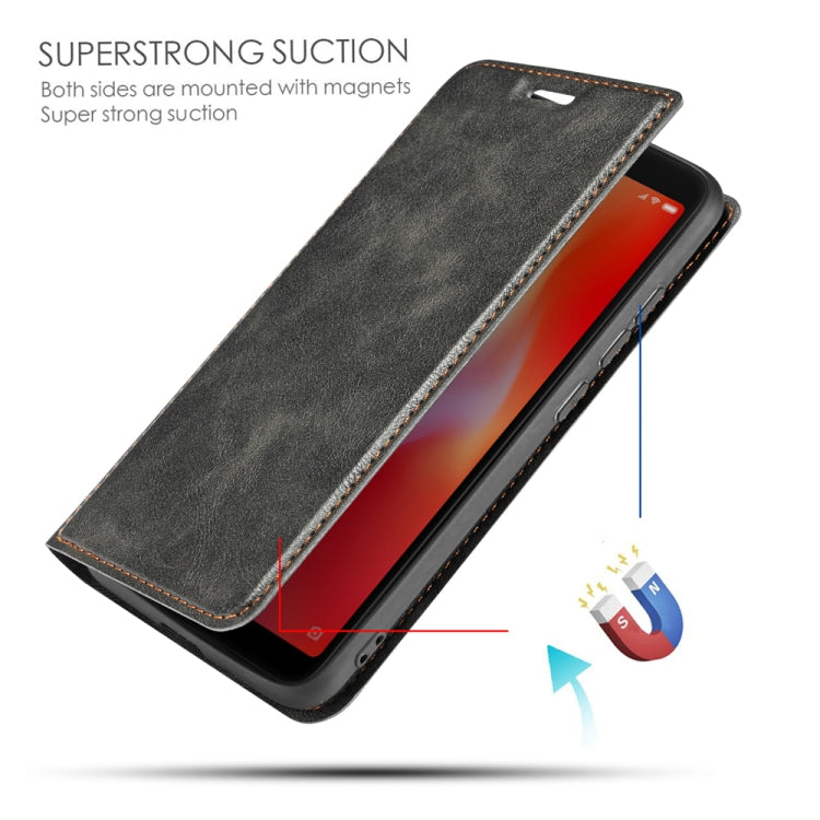 For Xiaomi Redmi 6A Retro Simple Ultra-thin Magnetic Leather Case with Holder & Card Slots & Lanyard