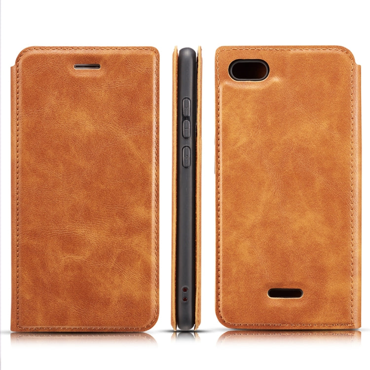 For Xiaomi Redmi 6A Retro Simple Ultra-thin Magnetic Leather Case with Holder & Card Slots & Lanyard