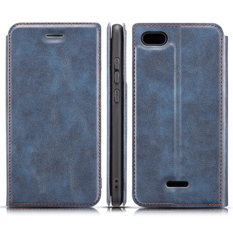 For Xiaomi Redmi 6A Retro Simple Ultra-thin Magnetic Leather Case with Holder & Card Slots & Lanyard