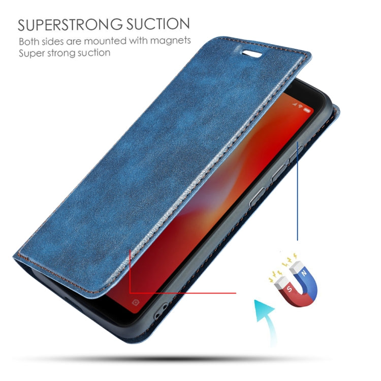For Xiaomi Redmi 6A Retro Simple Ultra-thin Magnetic Leather Case with Holder & Card Slots & Lanyard