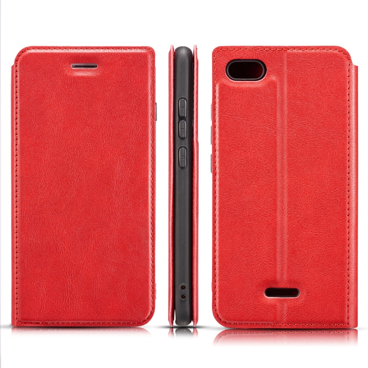 For Xiaomi Redmi 6A Retro Simple Ultra-thin Magnetic Leather Case with Holder & Card Slots & Lanyard